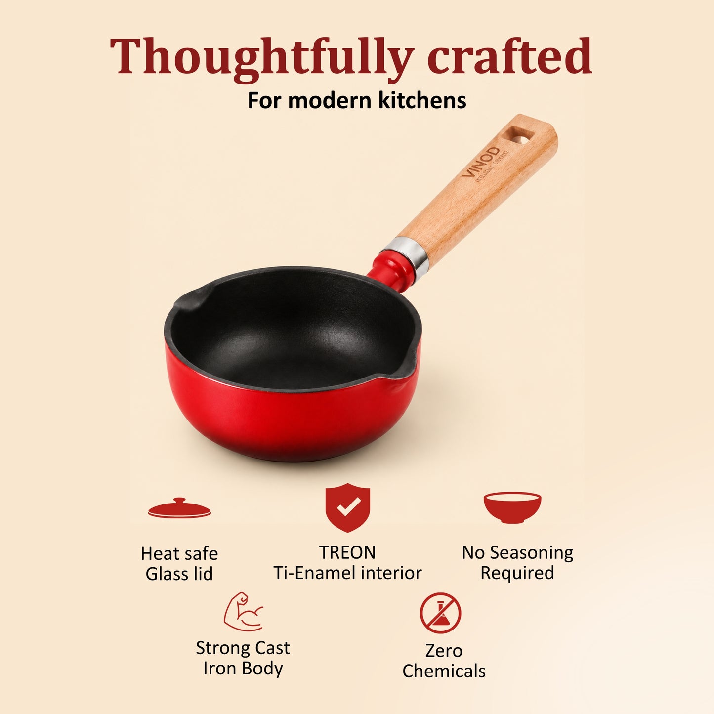 Vinod Cast Iron Freya Tadka Pan - 12 cm
