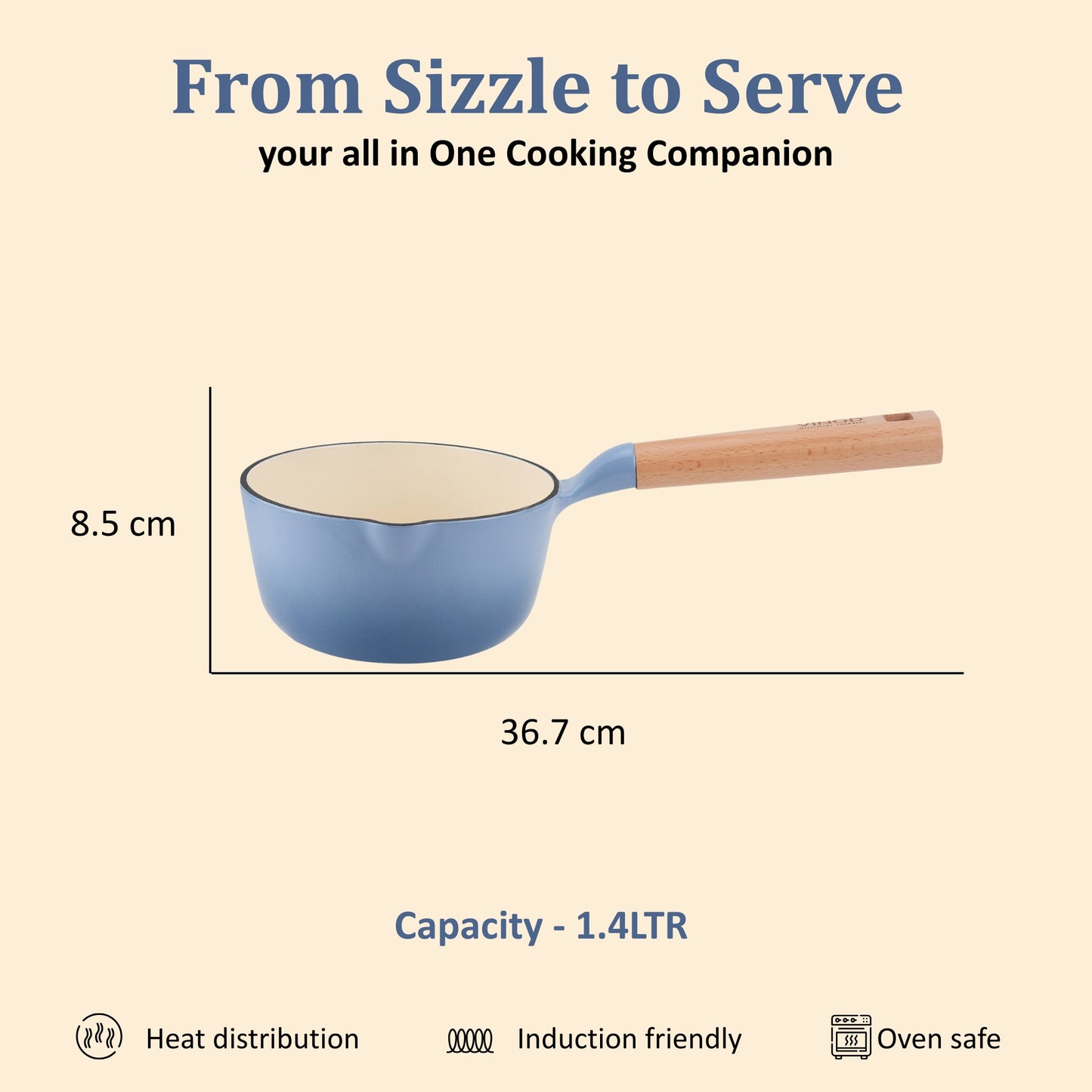 Vinod Cast Iron Freya Sauce Pan - 16 cm