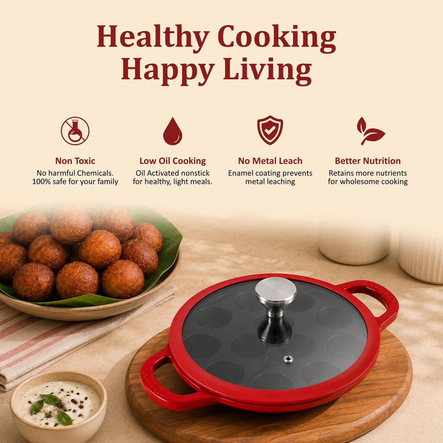 Vinod Cast Iron Freya Appam Pan - 22 cm