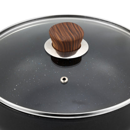 Zest Plus Kadai - Tempered Glass Lid and Wood Pattern Handle | Vinod Cookware