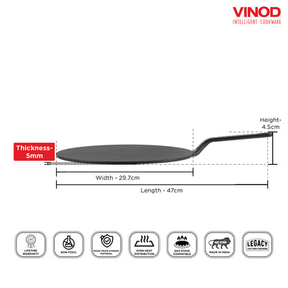 Vinod Legacy Cast Iron Flat Multi Tawa 30cm - Dimension Size Reference | Vinod Cookware