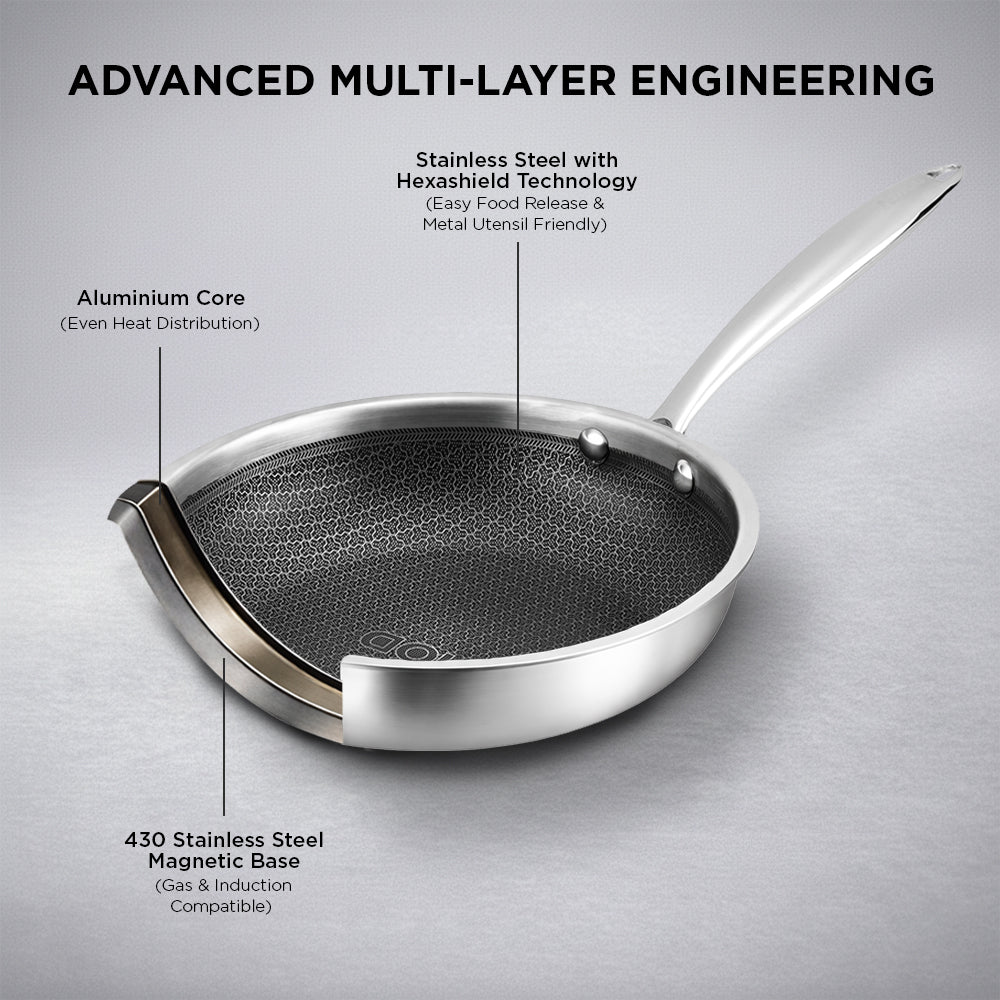 Vinod Platinum Triply Stainless Steel SAS Pro FryPan (Induction Friendly)