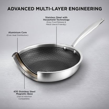 Vinod Platinum Triply SAS Pro Frypan - Interior Cooking Surface | Vinod Cookware India