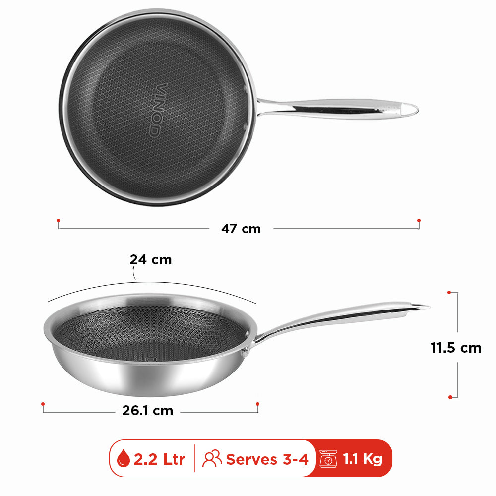 Vinod Platinum Triply Stainless Steel SAS Pro FryPan (Induction Friendly)