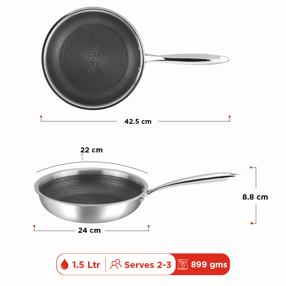 Vinod Platinum Triply Stainless Steel SAS Pro FryPan (Induction Friendly)