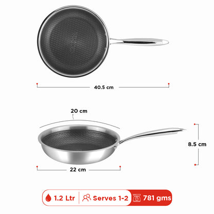 Vinod Platinum Triply SAS Pro Frypan - Dimension Reference | Vinod Cookware India