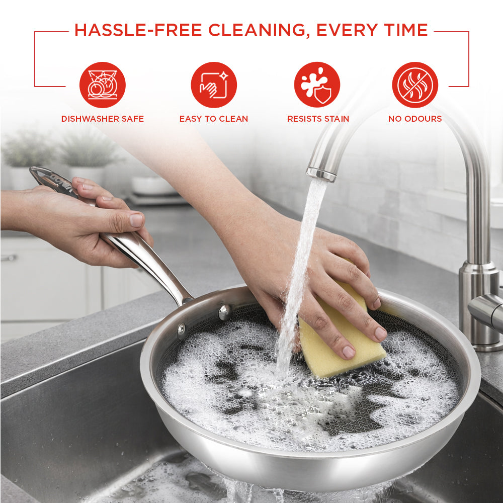 Vinod Platinum Triply SAS Pro Frypan - Easy Clean Coating | Vinod Cookware India