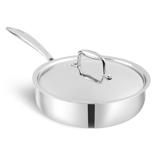 Vinod Platinum, Triply Saute Pan, Triply SautePan with Lid, Stainless Steel Saute Pan, Stainless Steel Cookware, Triply Cookware India