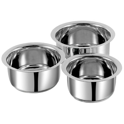 Vinod 3pc Capsule Bottom Tope Set - SAS Sandwich Bottom Induction Base, Heavy Gauge 18/8 Stainless Steel Body, Gas and Induction Compatible | Vinod Cookware India
