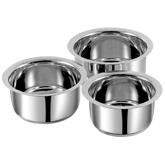 Vinod 3pc Capsule Bottom Tope Set - SAS Sandwich Bottom Induction Base, Heavy Gauge 18/8 Stainless Steel Body, Gas and Induction Compatible | Vinod Cookware India