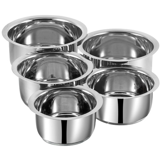 Vinod 5pc Stainless Steel Tope Set - SAS Sandwich Bottom Induction Base, Heavy Gauge 18/8 Stainless Steel Body, Gas Compatible | Vinod Cookware India