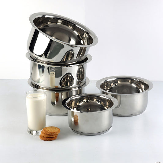 Vinod Stainless Steel 5pc Tope Set - Induction Friendly, Set of 7 No, 9 No, 10 No, 11 No and 13 No, Mirror Polish Finish | Vinod Cookware India