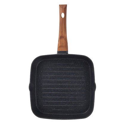 Zest Plus Grill Pan - Wood Pattern Handle Hero Shot | Vinod Cookware