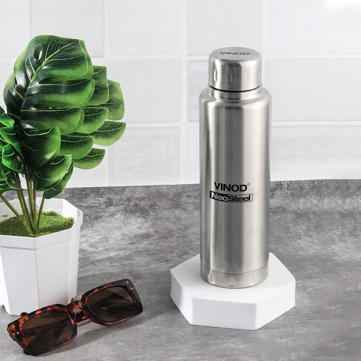Vinod Omega Bottle Silver - Side Profile | Vinod Cookware India