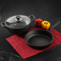 Vinod Legacy Pre-Seasoned Cast Iron Combo Set (Kadai & Frypan)