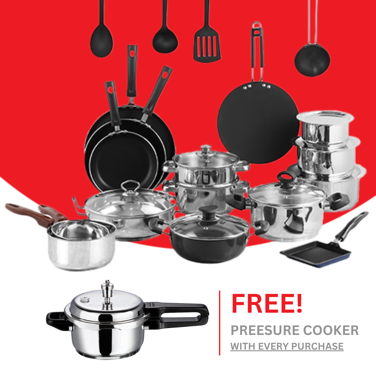 Vinod Cookware Kitchen In The Box Cookware Set - 25 Pieces + Free Pressure Cooker