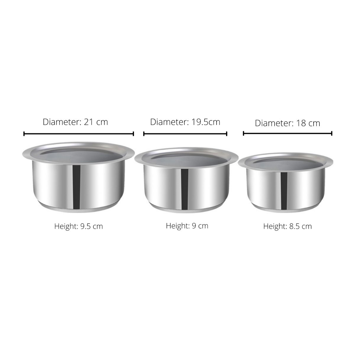 Vinod Stainless Steel 3pc Tope Set - Outer Diameter 27cm, Ideal for Bulk Cooking, Boiling and Everyday Indian Kitchen Use | Vinod Cookware India