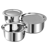 Vinod Stainless Steel, Sandwich Bottom, 3 pc Tope Set with Lids (Induction Friendly)