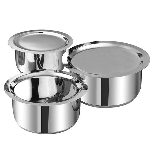 Vinod 3pc Tope Set with Lid - SAS Bottom Even Heat Distribution | Vinod Cookware