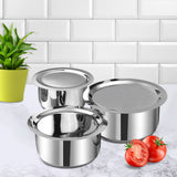 Vinod Stainless Steel, Sandwich Bottom, 3 pc Tope Set with Lids (Induction Friendly)