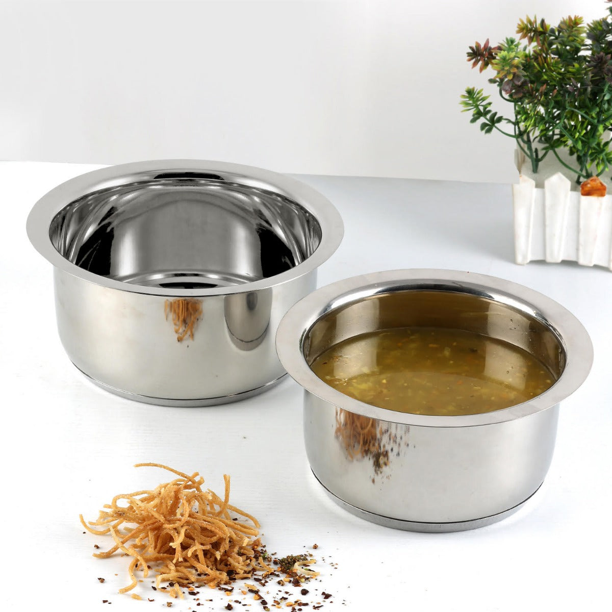 Vinod Stainless Steel 2pc Capsule Bottom Tope Without Lid - 17cm and 18cm, Induction Friendly, Mirror Polish Finish | Vinod Cookware India